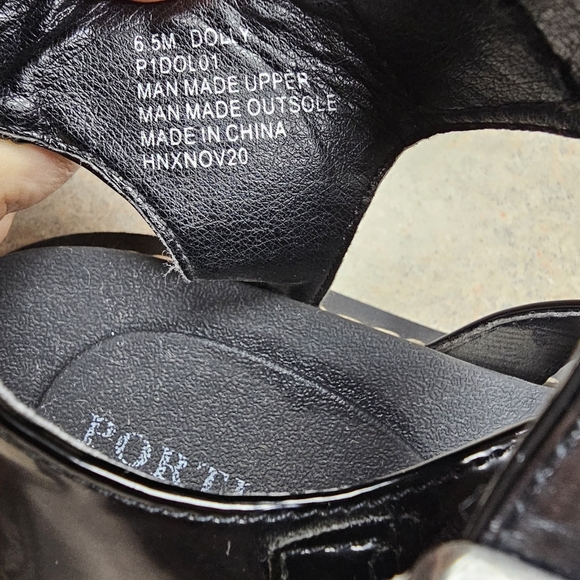 Portland Dolly Women Sz 6.5 black faux leather chunky strappy platform sandals - Picture 9 of 13
